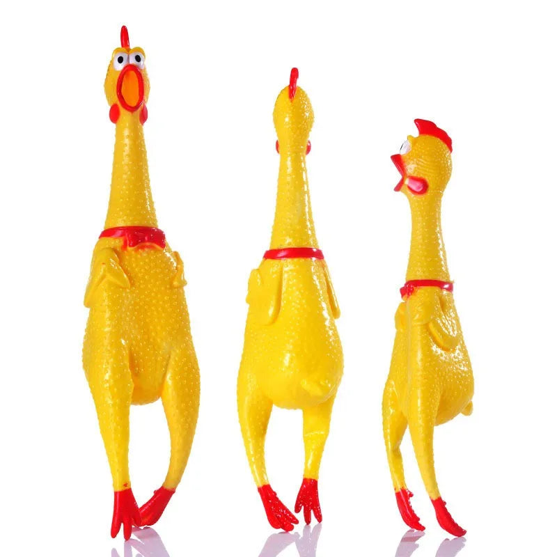 Brinquedo de Borracha com Som para Pets – Divertido Formato de Frango em 3 Tamanhos