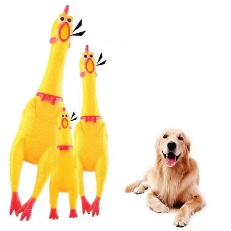 Brinquedo de Borracha com Som para Pets – Divertido Formato de Frango em 3 Tamanhos