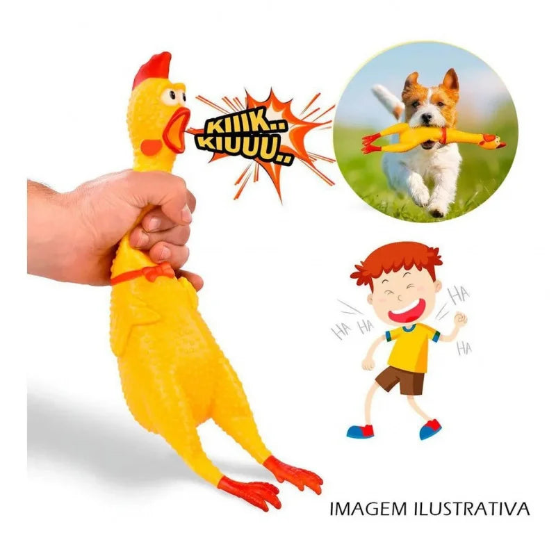 Brinquedo de Borracha com Som para Pets – Divertido Formato de Frango em 3 Tamanhos